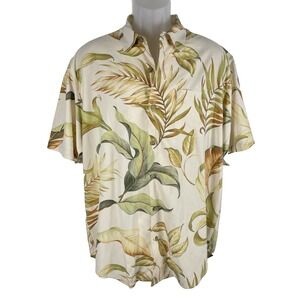 Tommy Bahama 100% Silk Short‎ Sleeve All Over Hawaiian Floral Leaf Print Men's L